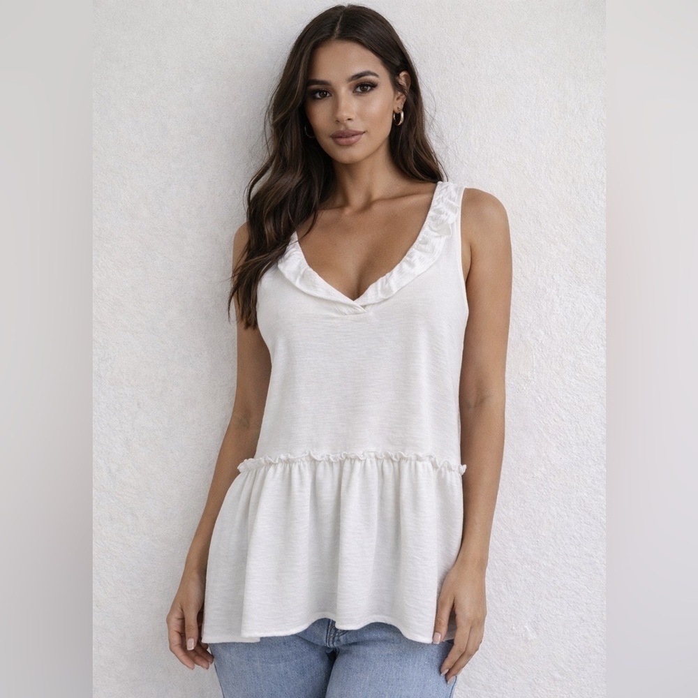 NWT White Sleeveless Peplum Top Size Small Coquette Clean Girl Soft Girl